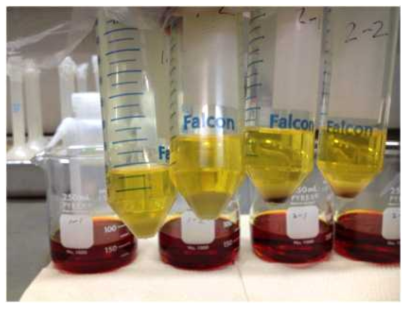 Bromine dissolved (metallic) lower portion and undissolved (oxides) upper portion after bromination process