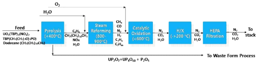 Unit processes in a bench-scale pyrolysis/steam reforming process