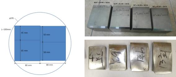 Photographs of test block of Alloy 690 materials before and after cold-rolling