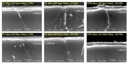SEM cross sectional views of surface oxide layers on the Alloy 600/182 and Alloy 690/152 welds