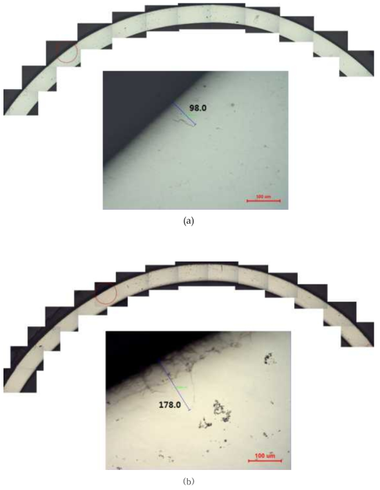 OM images of RUB specimens after 12 week test (a) without inhibitor and (b) with NiB for Alloy 690.
