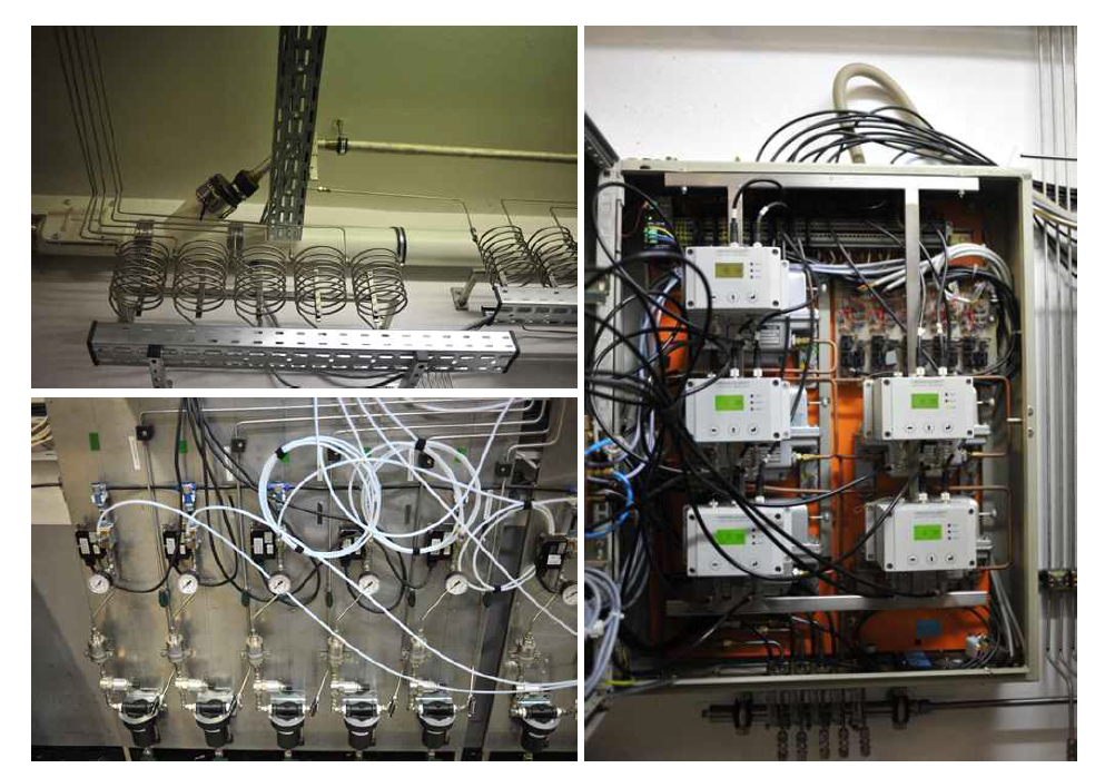 THAI 냉각장치(왼쪽 위), 응축장치(왼쪽 아래), 가스분석기(오른쪽)