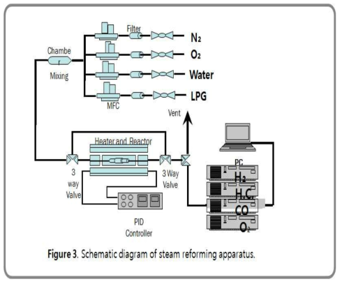 Schematic diagram of steam reforming test apparatus.