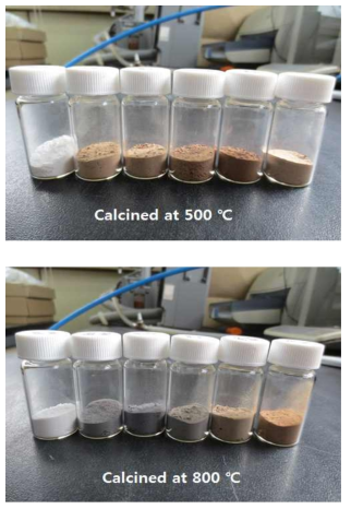 Prepared catalysts at different calcination temperatures.