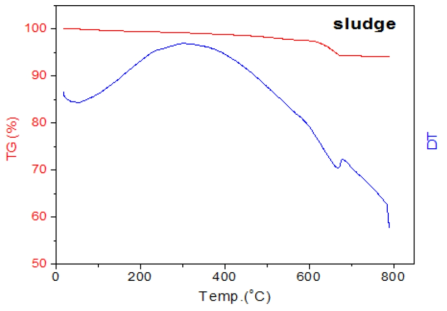Thermal gravity analysis result of heat-treated uranium sludge.