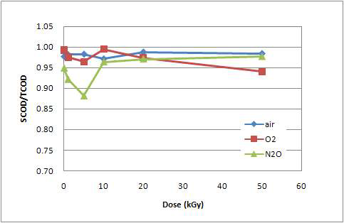 감마선조사에 의한 SCOD/TCOD 변화에서 radical scavenger가 미치는 영향.