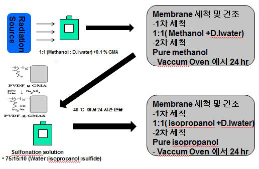 방사선을 이용한 막 표면 개질 실험 방법.