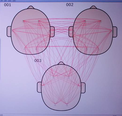 팀 구성원간 대뇌 각 부위의 동기화 수준의 시각화(사례)