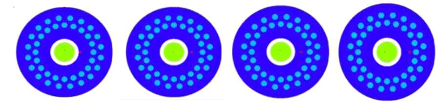 측면에 위치한 선원의 감속재 내 깊이변화(1, 11, 21, 31 mm 깊이).