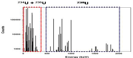 DU에서 발생가능 한 감마선 스펙트럼.