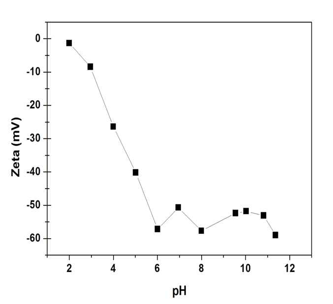 pH 변화에따른 polyacrylic acid 수용액의 zeta-potential 측정 결과