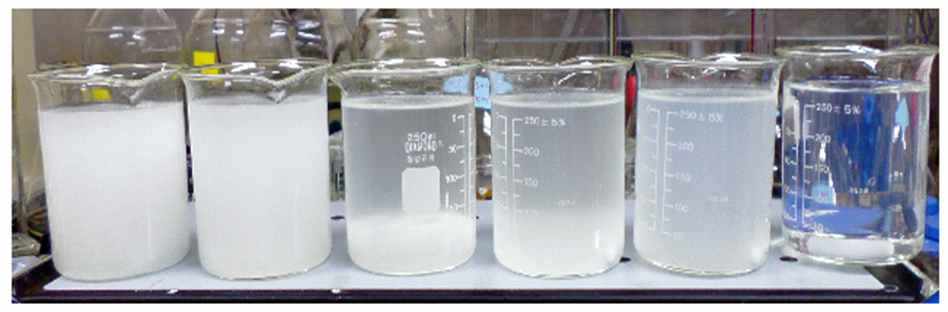 염 농도에 따른 고분자 전해질 복합체 용액의 변화