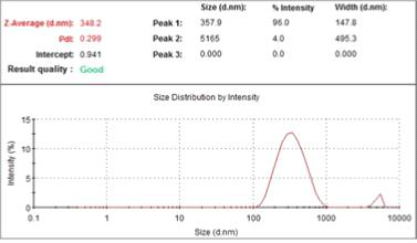 페로시아나이드가 접목된 자성 흡착제의 사이즈 측정 결과 (DLS 분석)