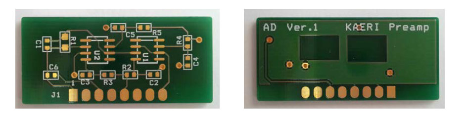 Charege Sensitive Preamplifier PCB (좌: 앞면, 우: 뒷면)