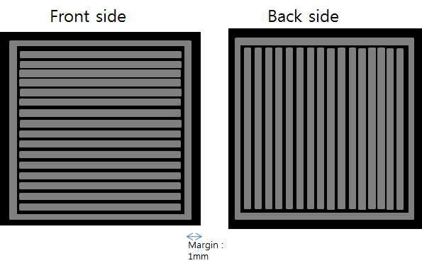 CdTe strip 검출기 앞면과 뒷면 패턴