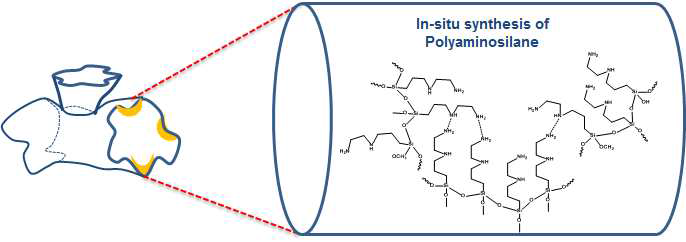 기공 내에서 polymerizaiton으로 생성되는 polyaminosilane.