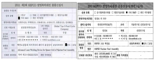 2011 & 2012 한전 발명특허대전 출품