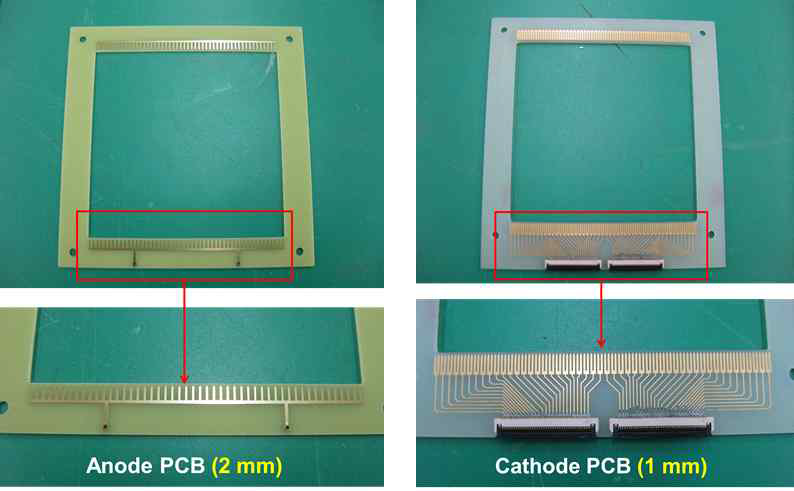 X-선 핀홀 카메라용 다중선비례계수관 양극, 음극 전극선 기판
