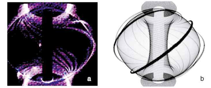 (a) High-speed video image of the MAST plasma (b) Predicted ELM structure based on nonlinear ballooning mode theory