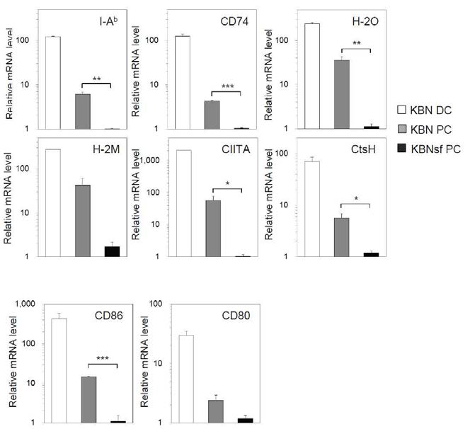 Expression of antigen presentation-related genes and costimulators in PCs from K/BxN and K/BxNsf mice