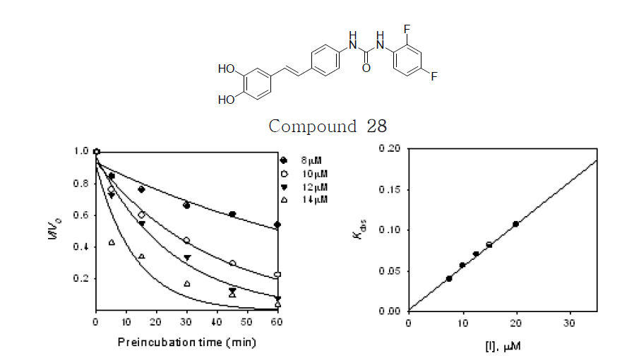 Time course for slow-binding inhibition of compound 28