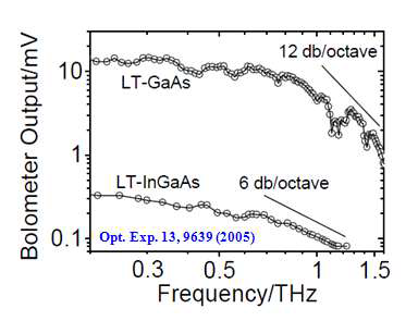 Comparison between outputs of LTG-GaAs and LTG-InGaAs THz detectors