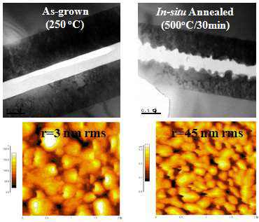 Surface TEM and AFM images for as-grown and in-situ annealed samples.