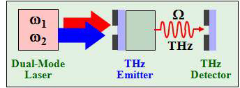 Schematic of THz generation/detection using dual-mode LD.