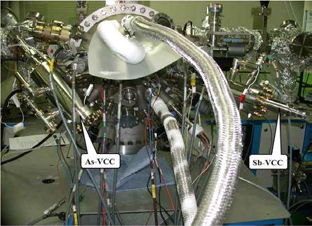 Sb-MBE growth chamber modified by Sb-VCC and As-VCC.