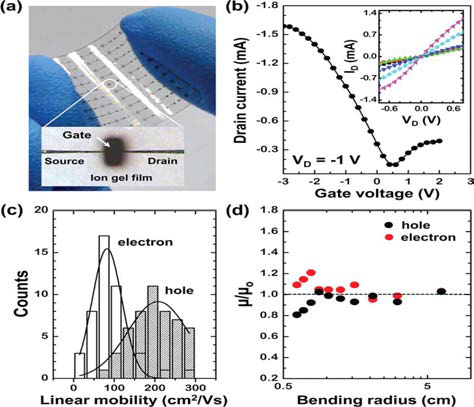 유연 플라스틱 기판 상의 ion gel 게이트 그래핀 트랜지스터의 전기적 기계적 특성