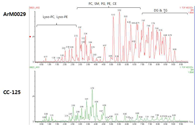 LC-MS 분석을 통한 ArM0029의 지질성분 분석