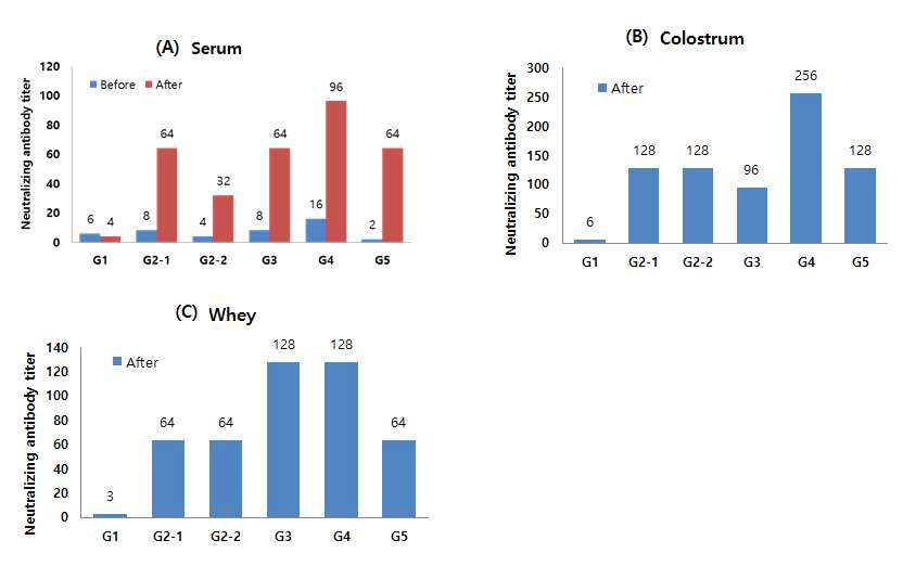 모돈 혈청 및 초유, 유청 등에 존재하는 중화항체 역가 측정