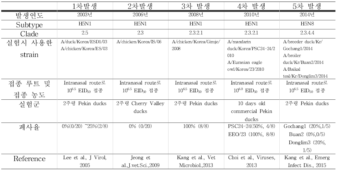 국내 유행 고병원성 인플루엔자 바이러스의 실험적 오리 병원성 평가.