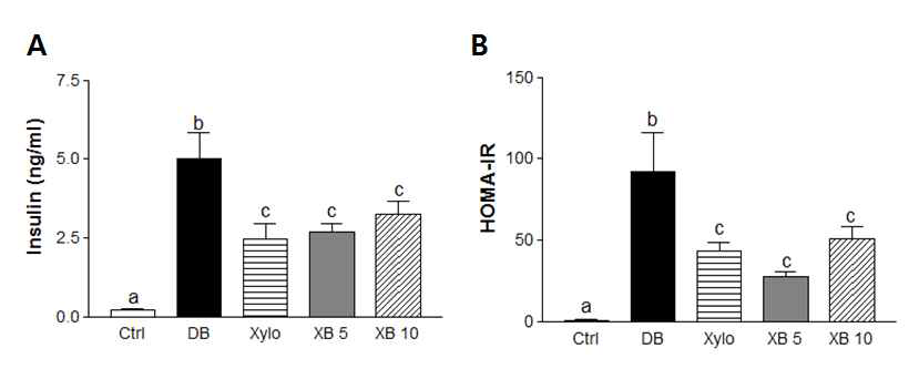 Effect of xylobiose on glucose tolerance, fasting blood glucose and HbA1c in db/db mice.