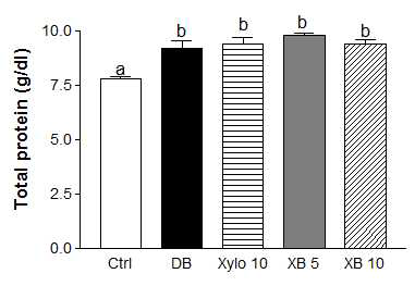 Effect of xylobiose on total protein in plasma in db/db mice.