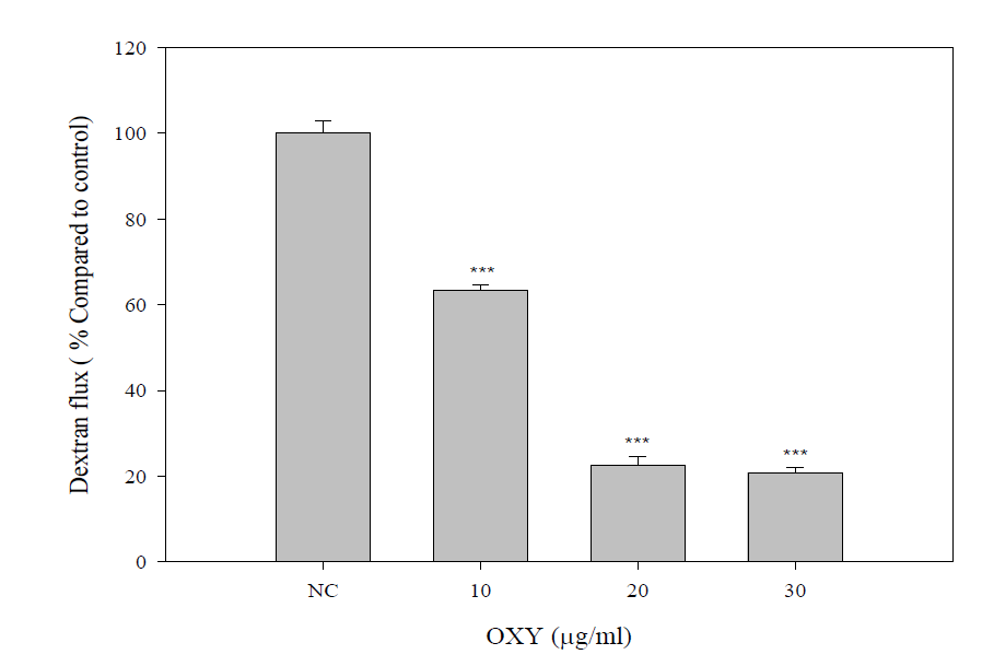 Oxyresveratrol의 투과성에 미치는 영향.