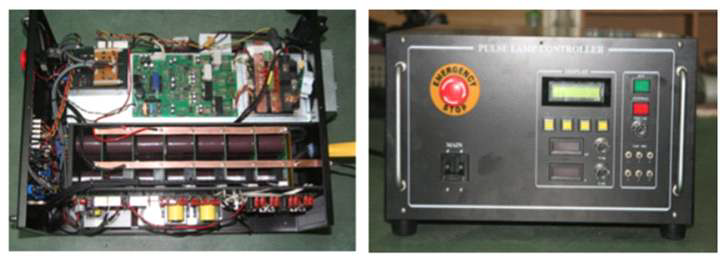 고전압펄스 트리거 발생 하드웨어(왼쪽) 와 광펄스 시스템 controller 외형(오른쪽).