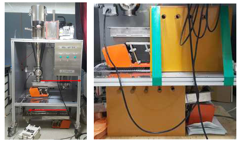 Belt-type 장치가 연결된 pilot-scale IPL 장치(왼쪽)와 광원 램프가 설치된 모습(오른쪽)