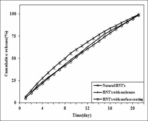 표면 처리에 따른 HNTs 내부의 thyme 정유의 방출거동 비교