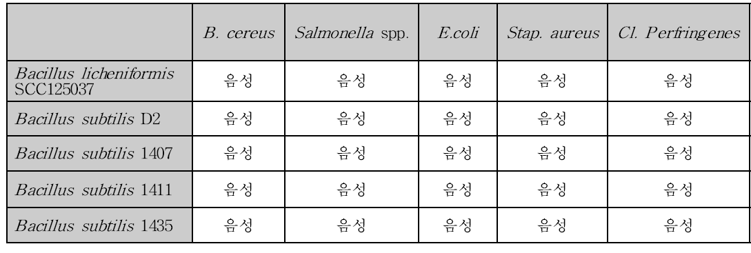 청국장의 위해미생물 분석 결과