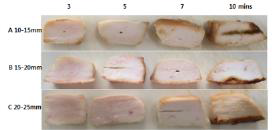 계육 두께별 SHS 가열시간에 따른 조직 단면