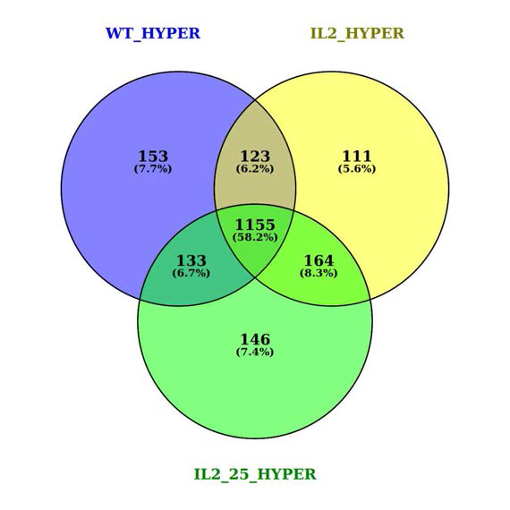 Venn Diagram of hypermethylated or hypomethylated region