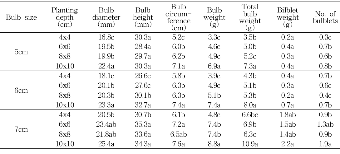 Effect of bulb size and planting distance on bulb growth in tulip s ‘Kees Nelis‘