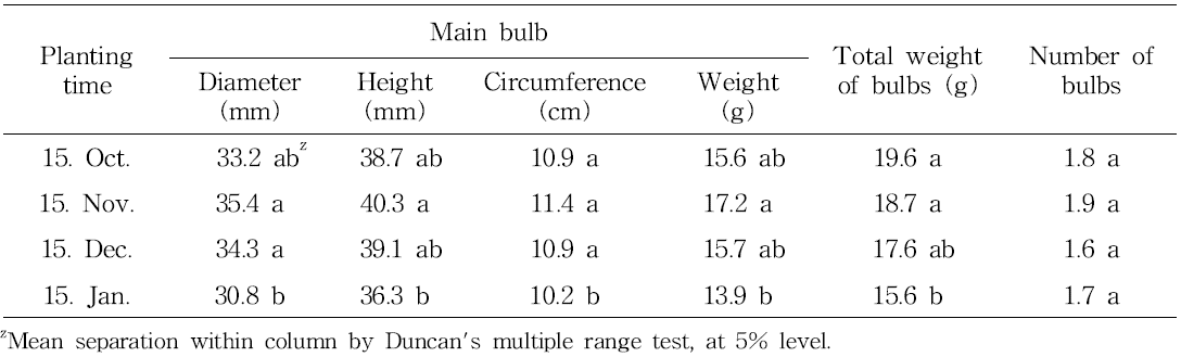 Effect of planting time on bulb growth in tulip ‘Merry Christmas‘