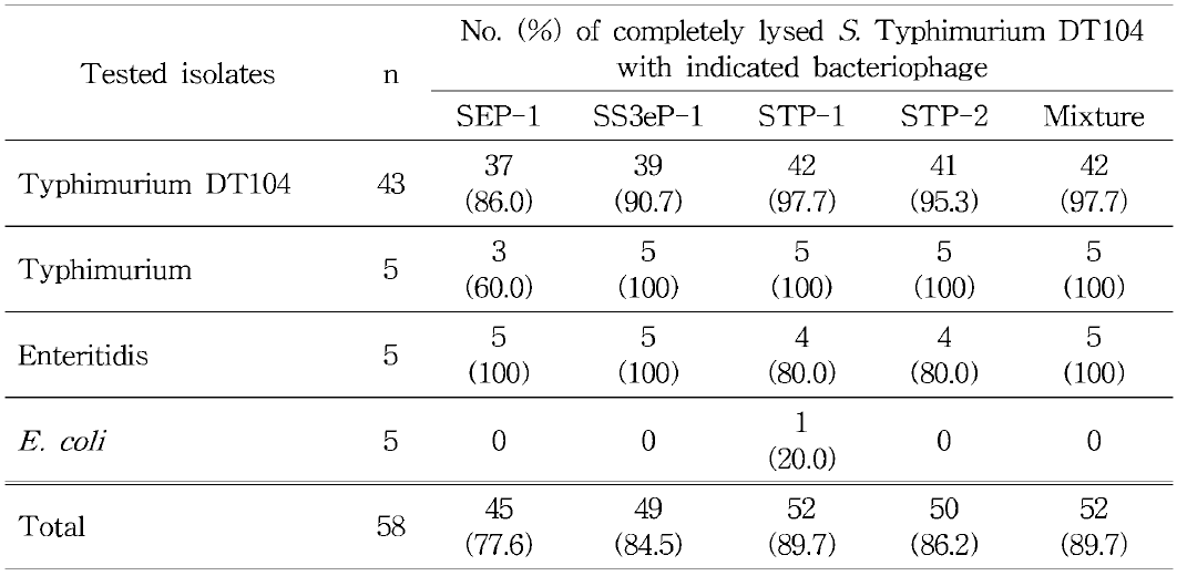 살모넬라 박테리오파지의 효능 평가