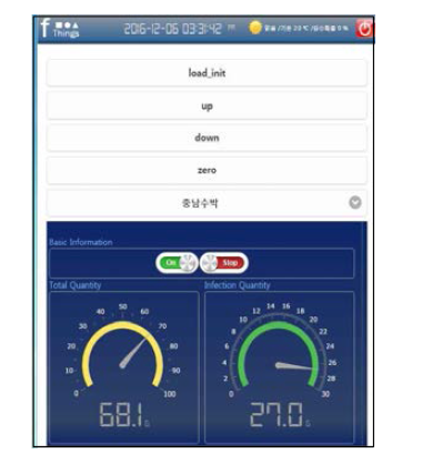 검사대상 종자 중량송수신 장치 운영화면