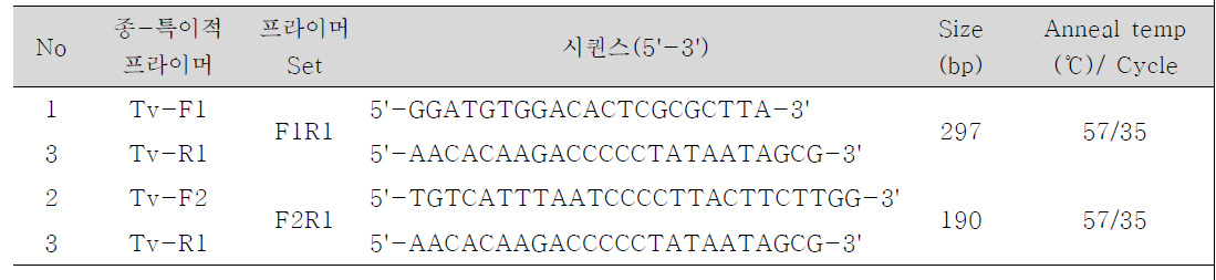 온실가루이 종-특이적 프라이머 및 PCR 조건