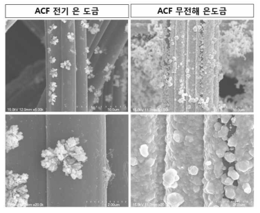 SEM (ACF의 전기 은도금 및 무전해 은도금)