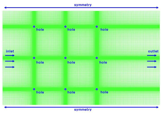 공극률 0.44% 유동해석 격자 bottom view