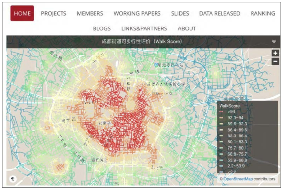 베이징시 연구소의 도시 연구 관련 Walk Score 평가 사례